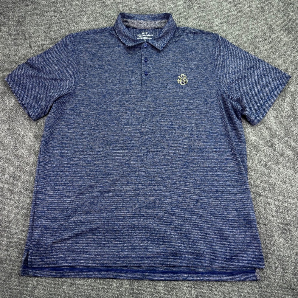 Vineyard Vines Polo Shirt Mens XL Blue Striped Navy Anchor Performance Stretch